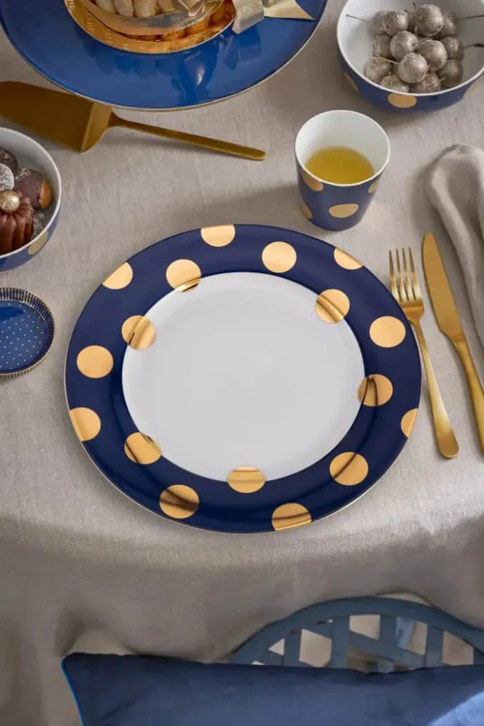 PIP Studio Dot Delight Middagstallerken - 2 stk. Ø 26,5 cm - Porcelæn - Mørkeblå