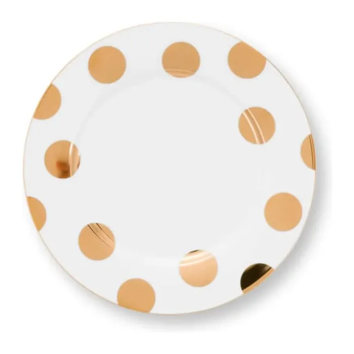 PIP Studio Dot Delight Tallerken - 2 stk. Ø 21 cm - Porcelæn - Hvid/guldfarvet