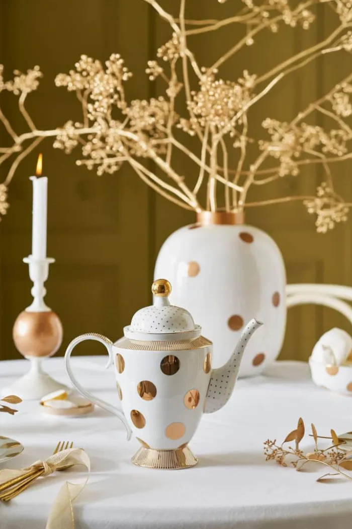 PIP Studio Dot Delight Tepotte 1,25 Liter - Porcelæn - Hvid/guld