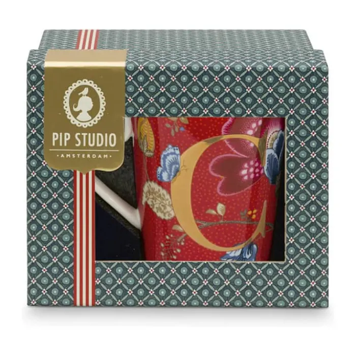 PIP Studio Floral Fantasy Alfabet Krus - & 35 cl - Porcelæn - Rød
