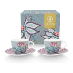 PIP Studio Flower Festival Espressokop - 2 stk. 12 cl - Porcelæn - Blue