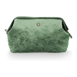 PIP Studio Quiltey Days Kosmetiktaske - Ekstra stor H 21 x B 30 cm - Velour - Grøn