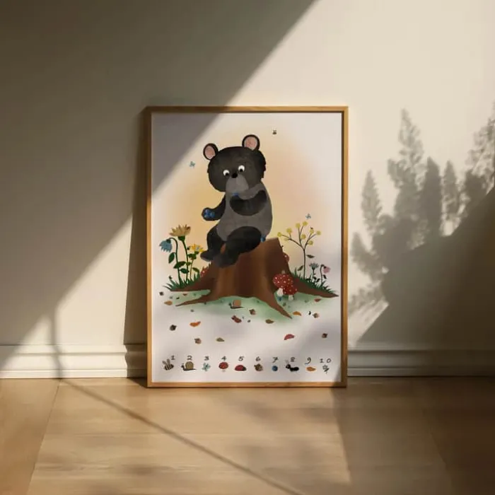 Poster&Frame Plakat - Blåbærbjørn B 29,7 x L 42 cm - Papir - Multifarvet