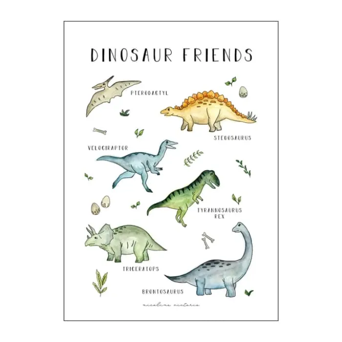 Poster&Frame Plakat - Dinosaur Friends B 50 x L 70 cm - Papir - Multifarvet