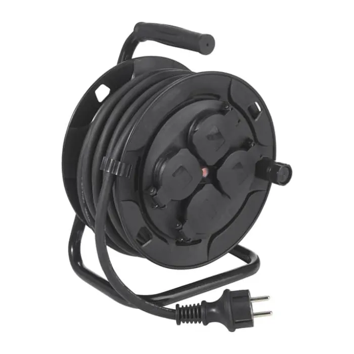 PR Home Kabeltromle 10 meter - 4 stik - Sort