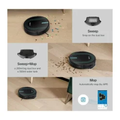 Proscenic 2-i-1 Robot- og moppestøvsuger 850T Med anti-falde-sensor - Sort