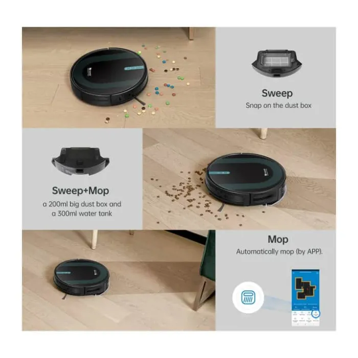 Proscenic 2-i-1 Robot- og moppestøvsuger 850T Med anti-falde-sensor - Sort