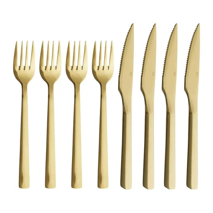 RAW by Aida Steaksæt - 8 dele 4 kuverter - Rustfrit stål - Guld