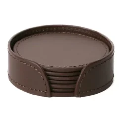 Ørskov Copenhagen Glasbrik - 6 stk. Ø 11 cm - Læder - Brun