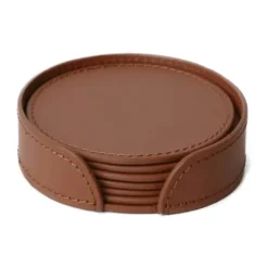 Ørskov Copenhagen Glasbrik - 6 stk. Ø 11 cm - Læder - Cognac