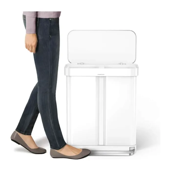 Simplehuman Dual Pedalspand 58 liter - 2 rum - Hvid