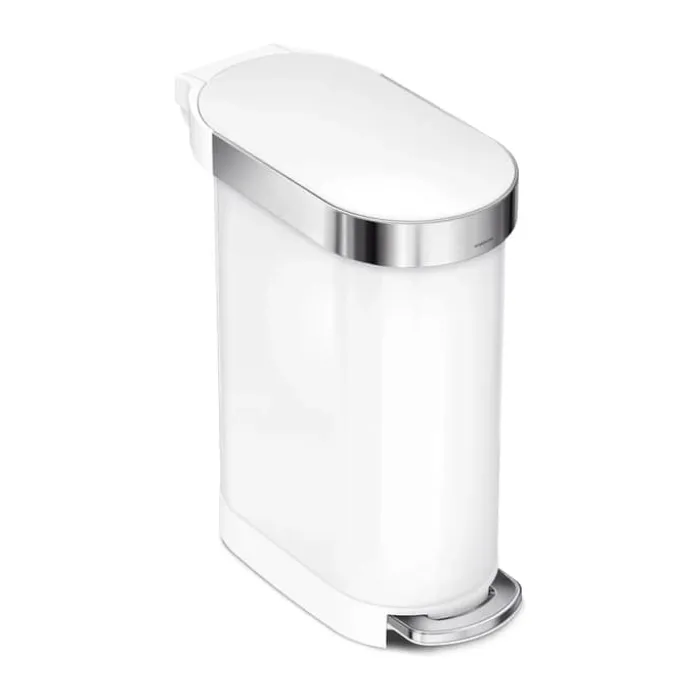 Simplehuman Slim Pedalspand 45 liter - Rustfrit stål - Hvid