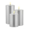 Sirius Sille Exclusive Bloklys - 3 stk. H 10/12,5/15 cm - Stearin - Sølvfarvet