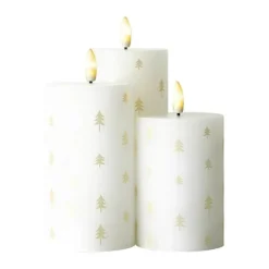 Sirius Sille Genopladeligt Bloklys - 3 stk. H 10/12,5/15 cm - Stearin - Hvid/guld