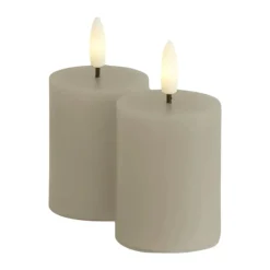 Sirius Sille LED Mini bloklys - 2 stk. Ø 5 x H 6,5 cm - Voks - Grå