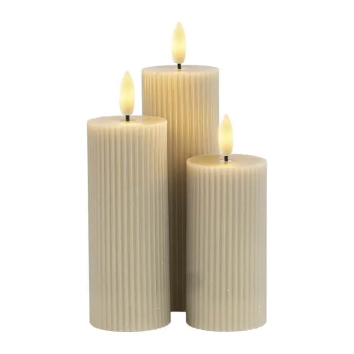 Sirius Smilla Genopladelige LED Bloklys - 3 stk. Ø 5 x H 10/12,5/15 cm- Stearin - Grå