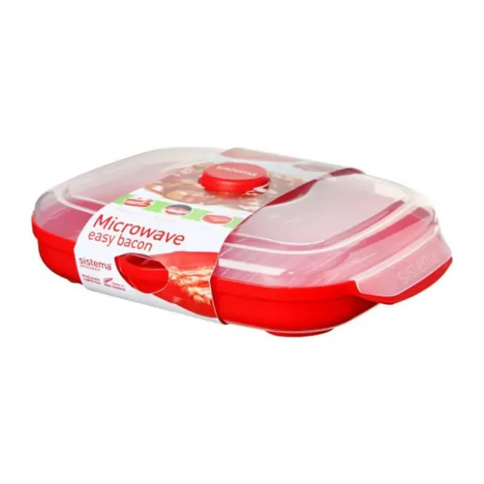 Sistema Microwave Køkkentilbehør - 2-pak Indeholder "Easy Bacon" & "Easy Poacher" - Plastik - Rød