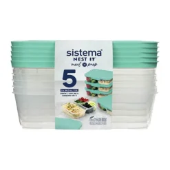 Sistema Nest It Meal Prep Opbevaringsboks - 5 stk. 1,9 liter - Plastik - Minty teal/klar