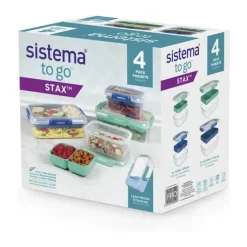 Sistema Stax To Go Madkasse Sæt - 4 dele 2 liter/1 liter - Plastik - Grøn