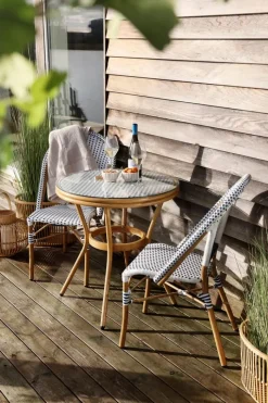 SKAGEN living Cafébord H 75 x Ø 70 cm - Metal/PE/glas - Hvid/blå/natur