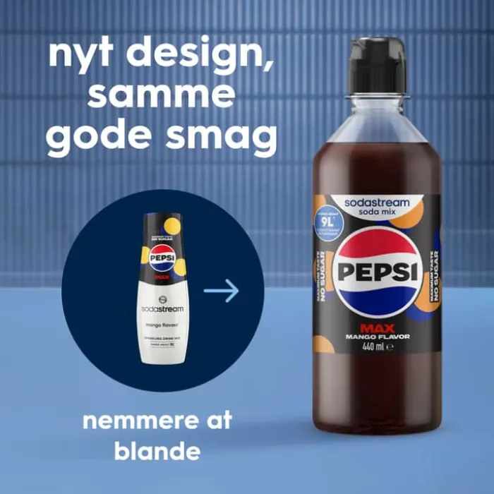 SodaStream Sirup - Pepsi Max Mango 440 ml - Giver ca. 9 liter færdig drik.