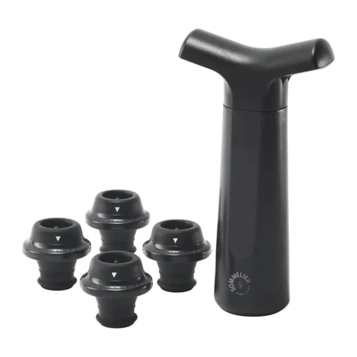 Sommelier by CASA Living Sommelier Vakuumpumpesæt - 4 stoppere H 14 x B 4 cm - Plastik - Sort