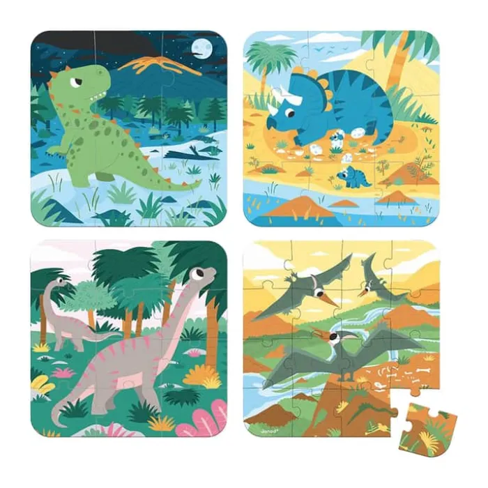 Spilbræt Puzzle Puslespil - Dinosaur Indeholder 4 puslespil