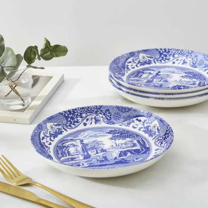 Spode Blue Italien Pastaskål - 4 stk. Ø 23 cm - Porcelæn - Blå/hvid