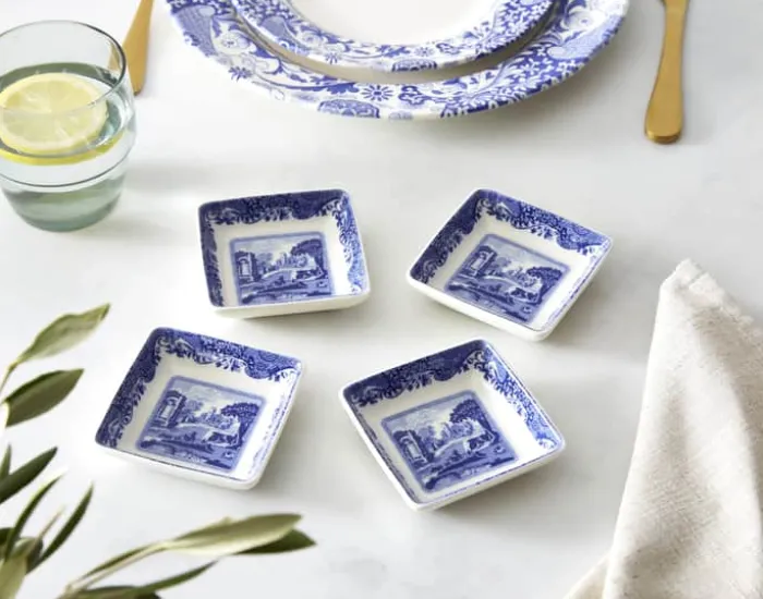 Spode Blue Italien Serveringsfad - 4 stk. B 7,8 x L 7,8 cm - Porcelæn - Blå/hvid