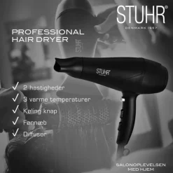 Stuhr Professional Hårtørrer 2200 watt - 5 indstillinger - Sort