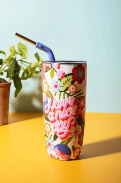 S'well Termoflaske m. Sugerør 700 ml - Rustfrit stål - Floral