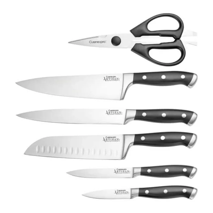 THE CUSTOM CHEF™ Cuisine::pro Artisan™ Finster Knivblok - 7 dele 6 knive + knivblok - Rustfrit stål - Sort