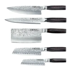 THE CUSTOM CHEF™ Cuisine::pro® Damashiro® Emperor™ Nanashi Knicblok - 6 dele L 20/20/17/17/14 cm - Japansk rustfrit stål/Pakkatræ - Sølvfarvet/natur