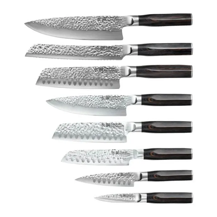THE CUSTOM CHEF™ Cuisine::pro Damashiro EMPEROR Hisa Knivblok - 9 dele 8 knive + knivblok - Rustfrit stål - Sort/klar