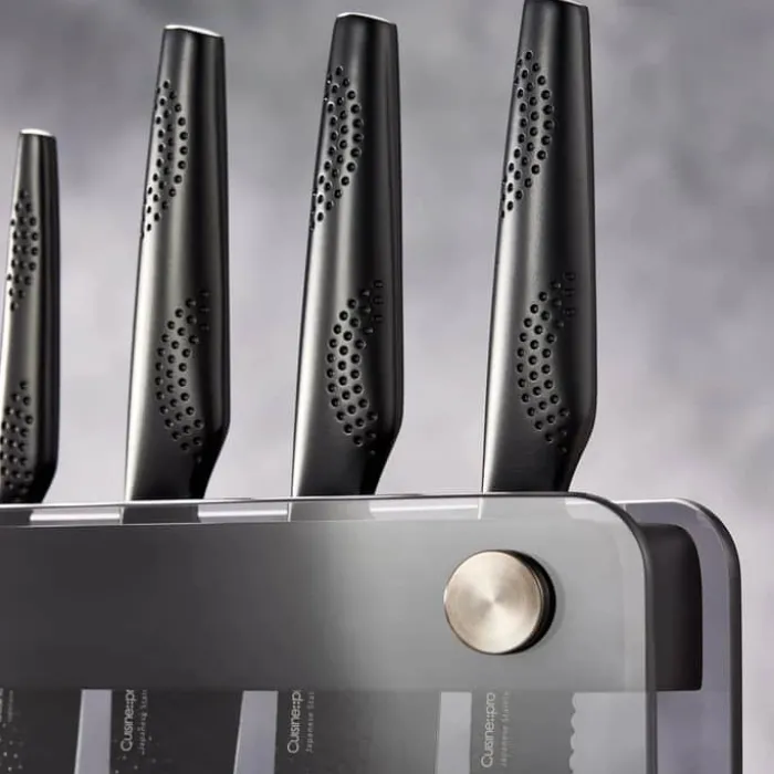THE CUSTOM CHEF™ Cuisine::pro iD3 BLACK SAMURAI™ Sakai Knivblok - 7 dele 6 knive + knivblok - Rustfrit stål - Stål/sort