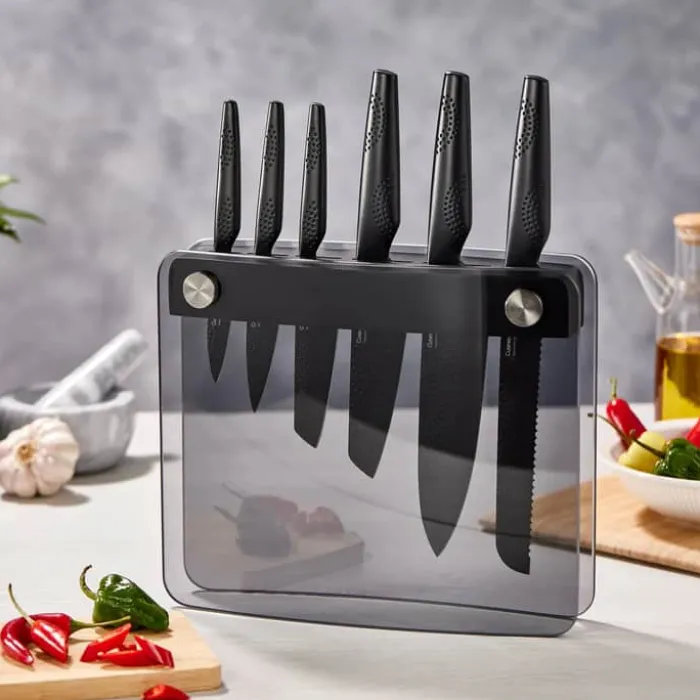 THE CUSTOM CHEF™ Cuisine::pro iD3 BLACK SAMURAI™ Sakai Knivblok - 7 dele 6 knive + knivblok - Rustfrit stål - Stål/sort