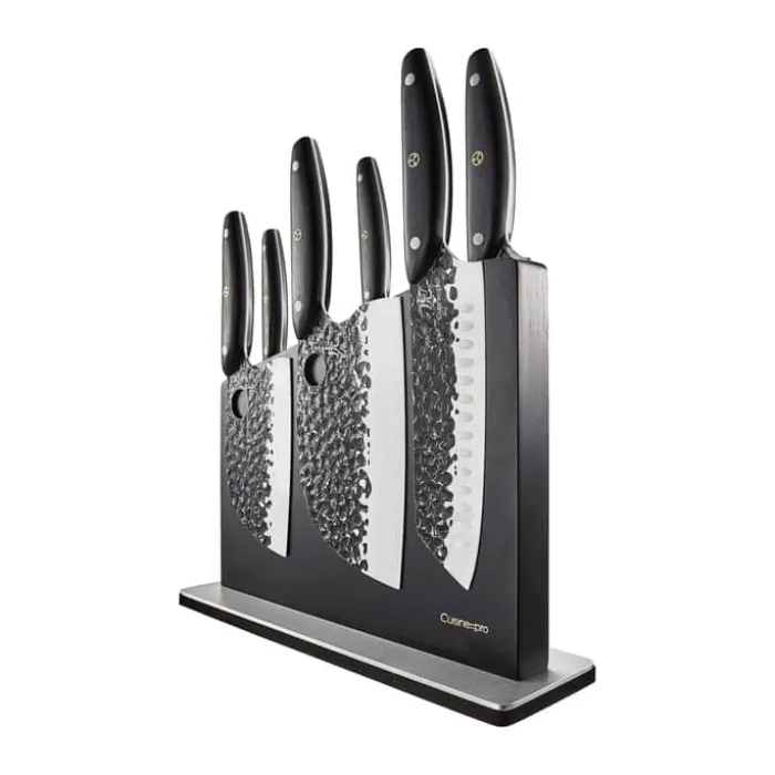 THE CUSTOM CHEF™ Cuisine::pro® Kuroi Kiba™ Knivblok - 7 dele L 17,5/14/15/18/12/9 cm - Japansk rustfrit stål/Pakkatræ - Sort