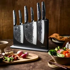 THE CUSTOM CHEF™ Cuisine::pro® Kuroi Kiba™ Knivblok - 7 dele L 17,5/14/15/18/12/9 cm - Japansk rustfrit stål/Pakkatræ - Sort