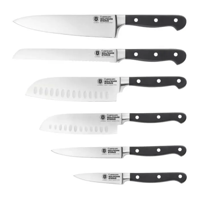 THE CUSTOM CHEF™ Cuisine::pro WOLFGANG STARKE™ Knivblok 6 knive + knivblok - Rustfrit stål - Brun/klar