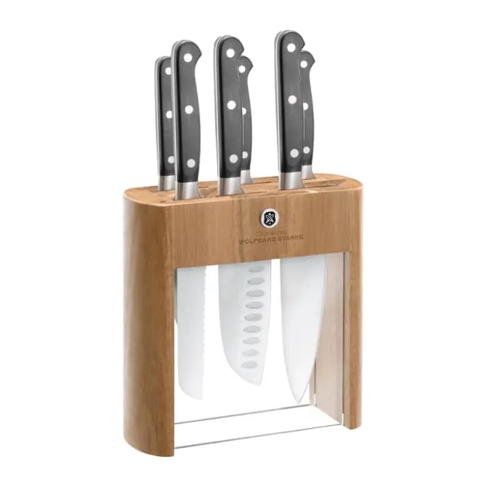 THE CUSTOM CHEF™ Cuisine::pro WOLFGANG STARKE™ Knivblok 6 knive + knivblok - Rustfrit stål - Brun/klar