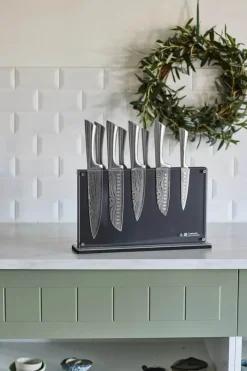 THE CUSTOM CHEF™ Damashiro® Nami Knivblok - 9 dele 8 knive + knivblok - Rustfrit stål - Sort/klar