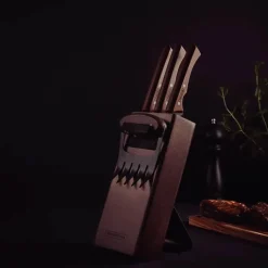 Tramontina Churrasco Black Knivblok - 5 dele 3 knive, 1 pulled pork gafel + knivblok - Stål/kirsebærtræ
