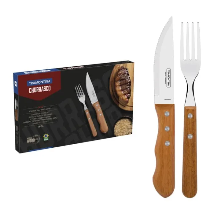 Tramontina Churrasco Grill Bestiksæt - 12 dele 6 kuverter - Stål/træ - Natur