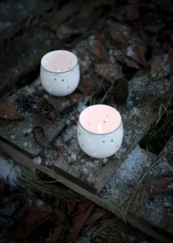 Wik & Walsøe Julemorgen Girlander Fyrfadsstage - 2 stk. H 9 cm - Benporcelæn - Hvid