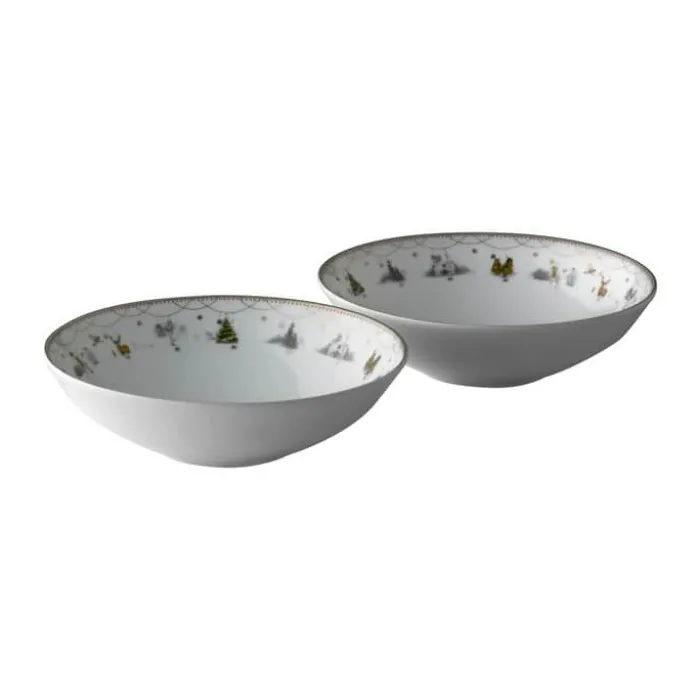 Wik & Walsøe Julemorgen Story Dyb Tallerken - 2 stk. Ø 16 cm- Porcelæn - Multifarvet
