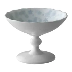 Wik & Walsøe Slåpeblom Skål Med fod Ø 12 cm - Benporcelæn - Hvid/blå