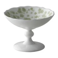Wik & Walsøe Slåpeblom Skål Med fod Ø 12 cm - Benporcelæn - Hvid/grøn