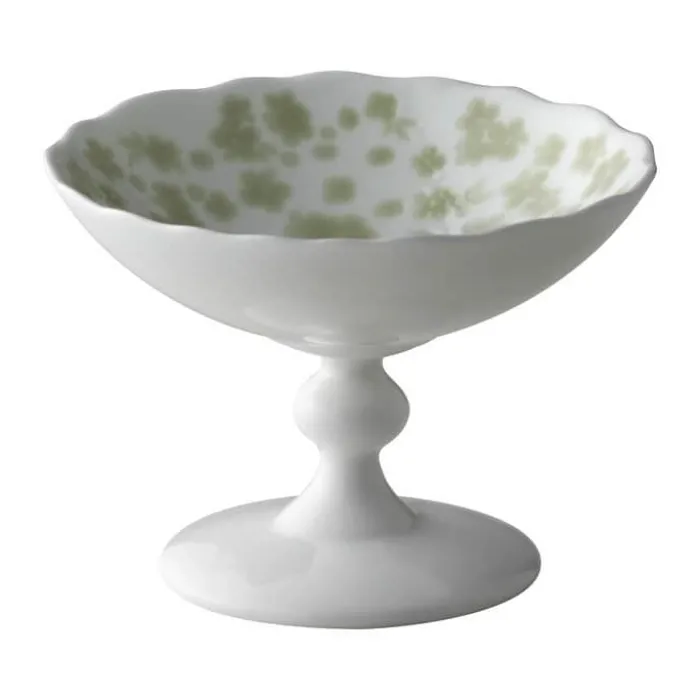 Wik & Walsøe Slåpeblom Skål Med fod Ø 12 cm - Benporcelæn - Hvid/grøn