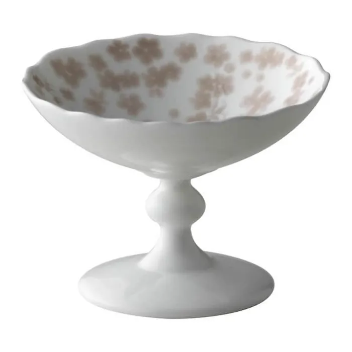 Wik & Walsøe Slåpeblom Skål Med fod Ø 12 cm - Benporcelæn - Hvid/rosa